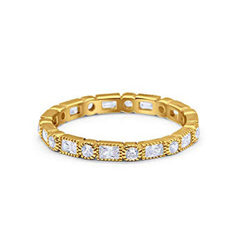 Full Eternity Wedding Band Yellow Tone, Simulated Cubic Zirconia 925 Sterling Silver